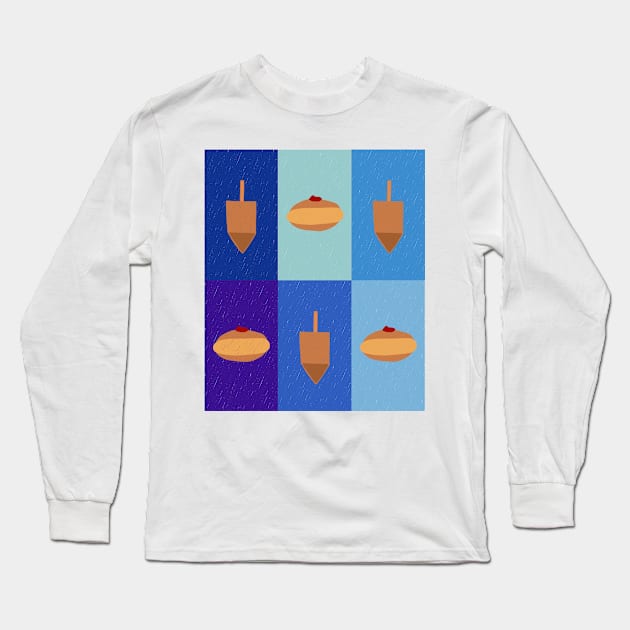 D&amp;D - Doughnuts and Dreidels Blue Grid Long Sleeve T-Shirt by TillaCrowne